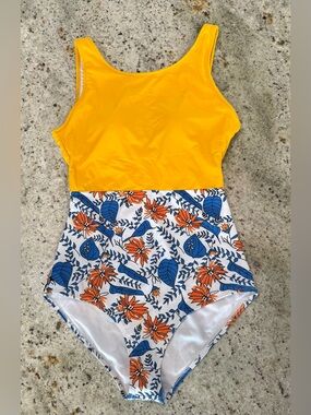 Super Fun Bright Yellow and floral print women's swimsuit! NWOT
